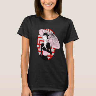 T-shirt Geisha tenant un parapluie Femmes japonaises vinta