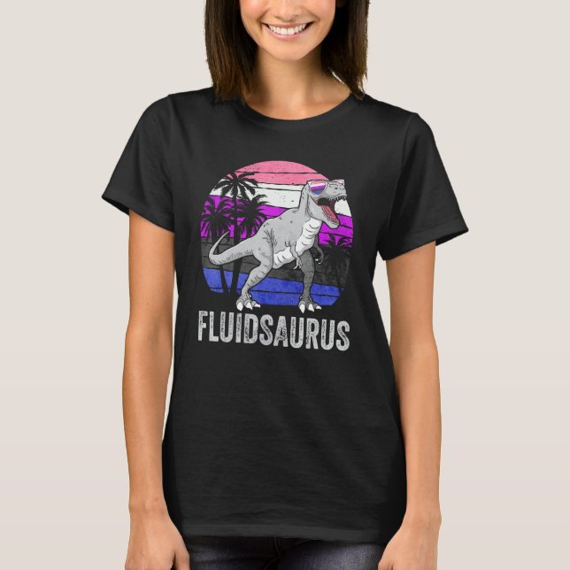 T-shirt Gender Fluid Pride Flag Dinosaur Trex LGBTQ Fluids (Devant)