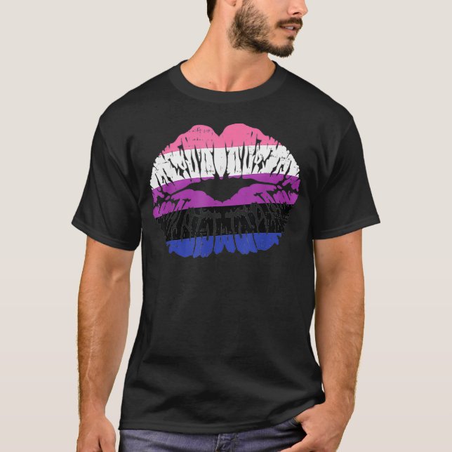 T-shirt Genderfluide Lèvres Pride Kiss Drapeau non binaire (Devant)