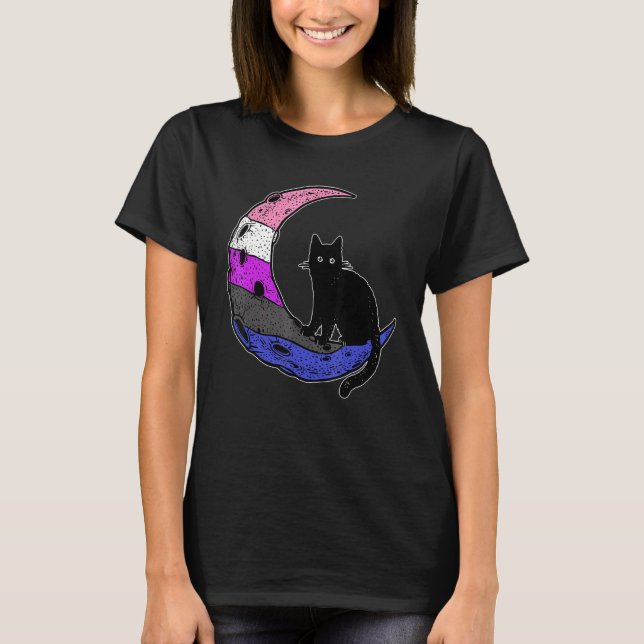 T-shirt Genderfluide Lune Fierté Chat Indicateur Lgbt Subt (Devant)
