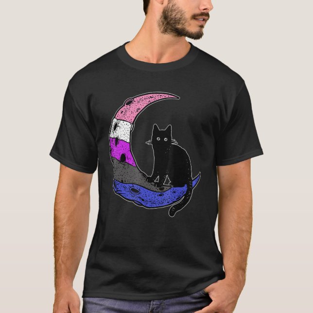 T-shirt Genderfluide Lune Fierté Chat Indicateur Lgbt Subt (Devant)