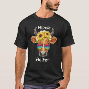 T-shirt Génisse hippy d'été Vache Tournesol Marguerite