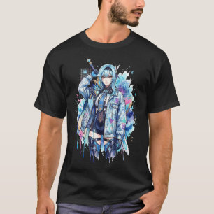 T-shirt Genshin Impact Eula Vaporwave Neon Texte Japonais 