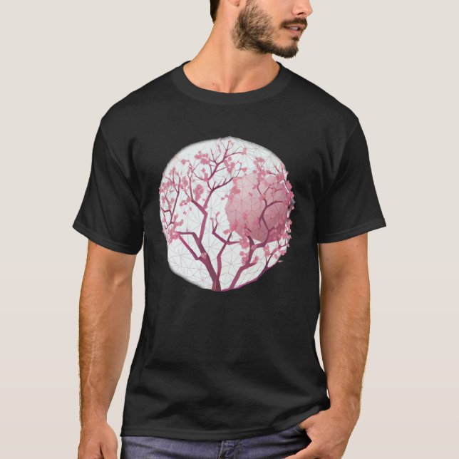 T-shirt Geometric Globe with cherry blossom tree of life S (Devant)