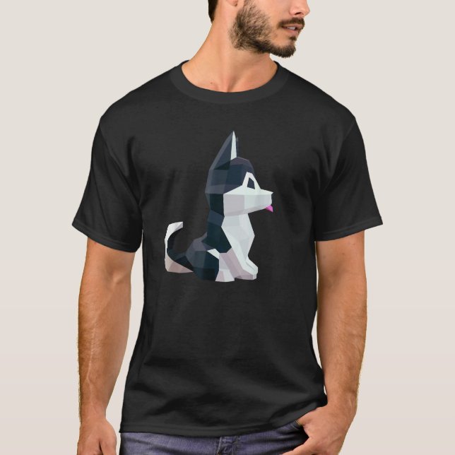 T-shirt Geometric Graphic Animal  Siberian Husky Puppy Dog (Devant)