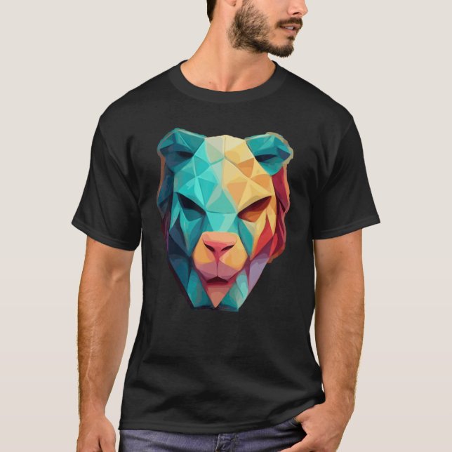 T-shirt Geometric Lion Polygon Low Poly Lions Face 1 (Devant)