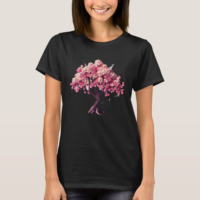 T-shirt geometric poly vector Blossom into Spring Cherry B (Devant)