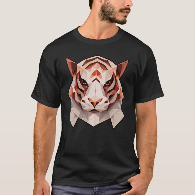 T-shirt Geometric Tiger Polygon Low Poly Tiger Face (Devant)