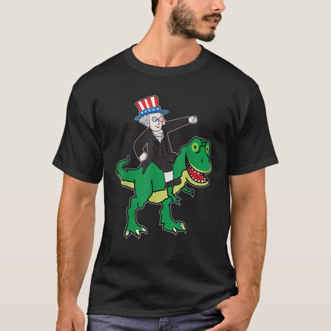 T-shirt George Washington T Rex Drôle 4 juillet Américain (Devant)