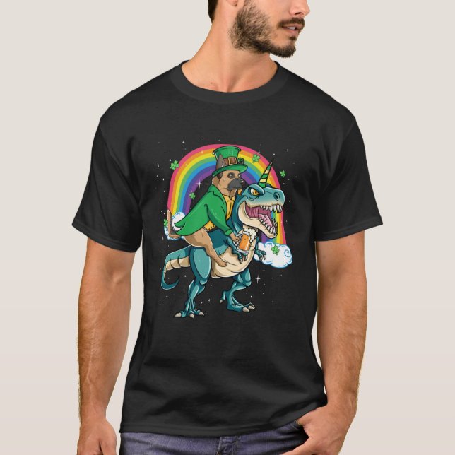 T-shirt German Shepherd Beer Dino Rex Horn Rainbow (Devant)