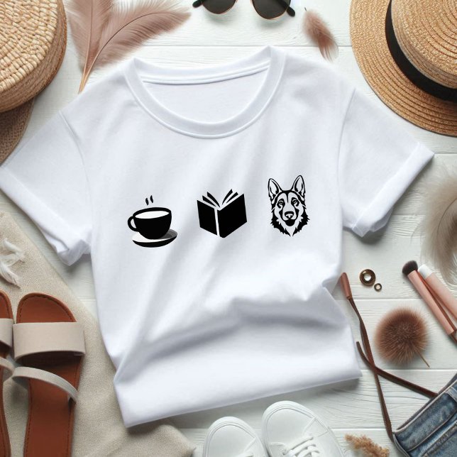 T-shirt German Shepherd Coffee Livre cadeau pour doglover (german shepherd, book, coffee, all i need for life)