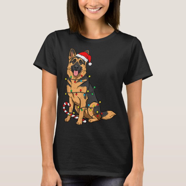 T-shirt German Shepherd Dog Christmas Lights Xmas Pet Dog  (Devant)