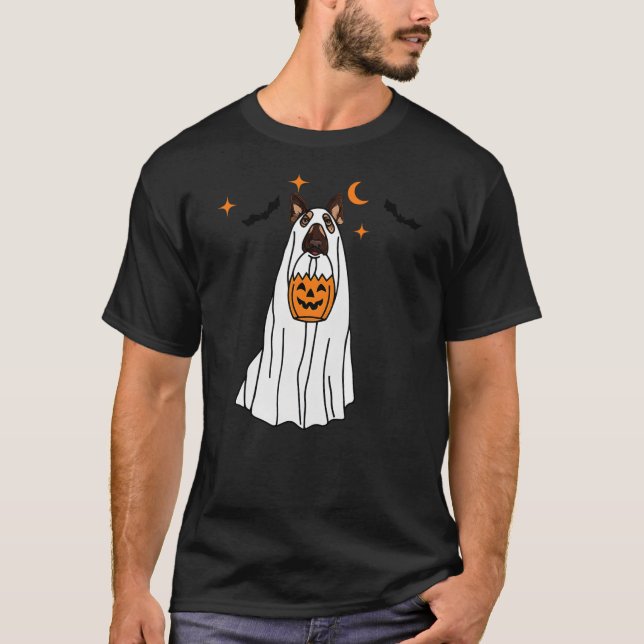 T-shirt German Shepherd Dog Ghost and Pumpkin Halloween Fu (Devant)