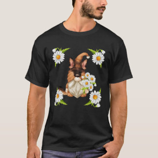 T-shirt German Shepherd Dog Gnome For Spring Floral Daisy