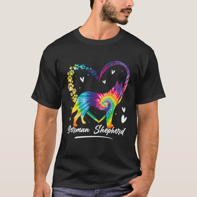 T-shirt German Shepherd Tie Dye Rainbow Dog (Devant)