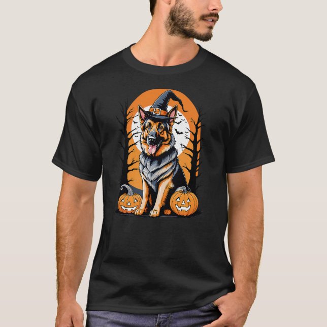T-shirt German Shepherd Witch Dog Halloween Dog Lover Pump (Devant)