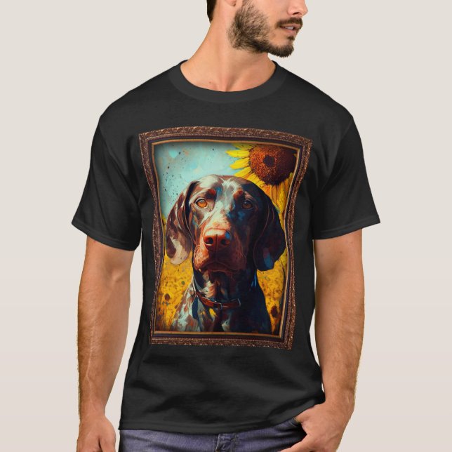 T-shirt German Shorthaired Pointer Painting Sunflower Flow (Devant)