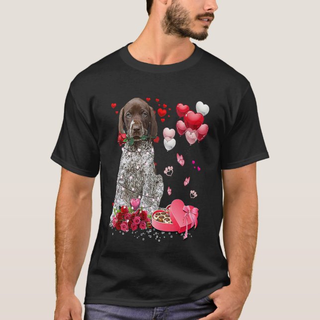 T-shirt German Shorthaired Pointer Rose Heart Happy Valent (Devant)