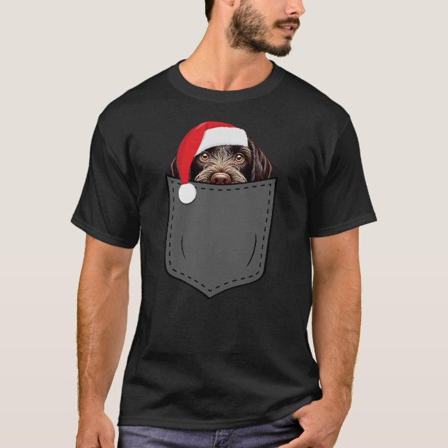 T-shirt German Wirehaired Pointer Dog Hat Christmas Pocket (Devant)