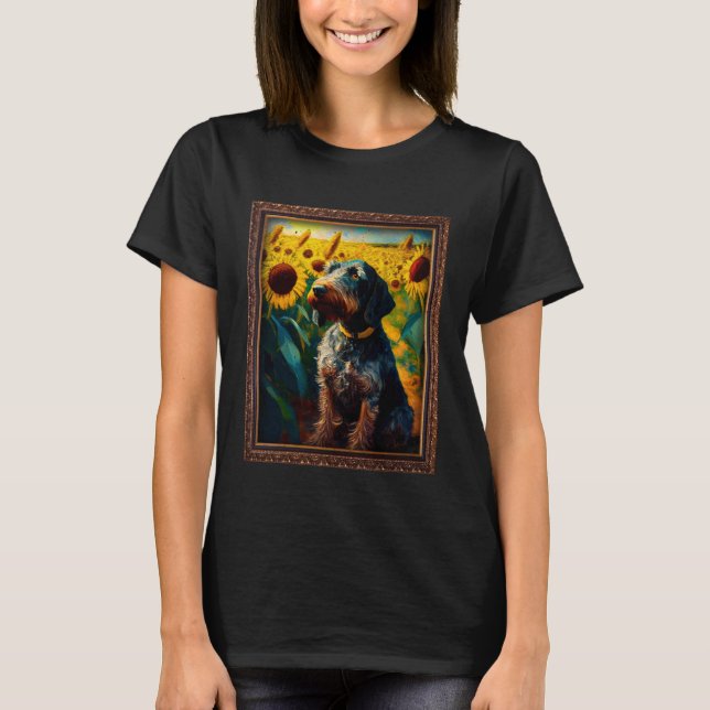 T-shirt German Wirehaired Pointer Painting Sunflower Flowe (Devant)