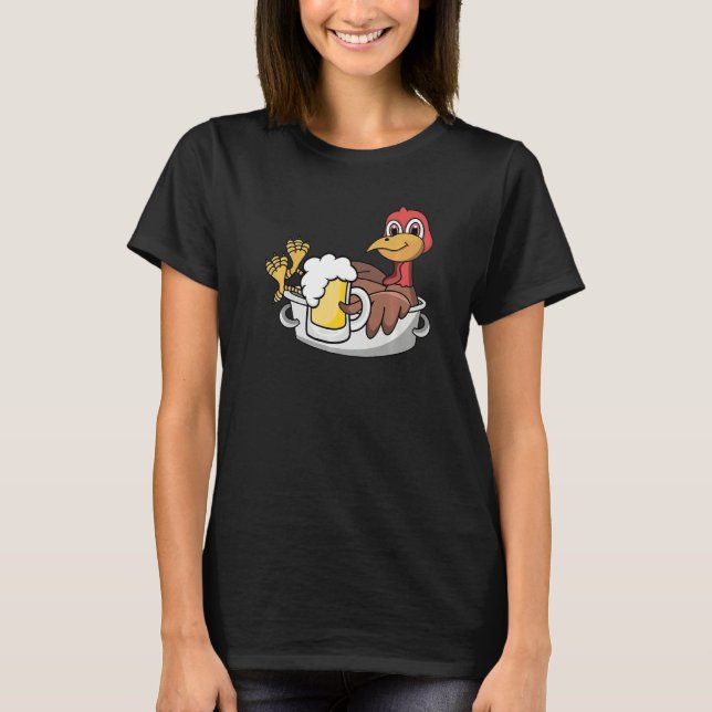 T-shirt Get Basted Bottoms Up Thanksgiving Turkey Drinking (Devant)