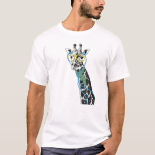 T-shirt Ggirafe cool et tendance avec lunettes, écouteurs