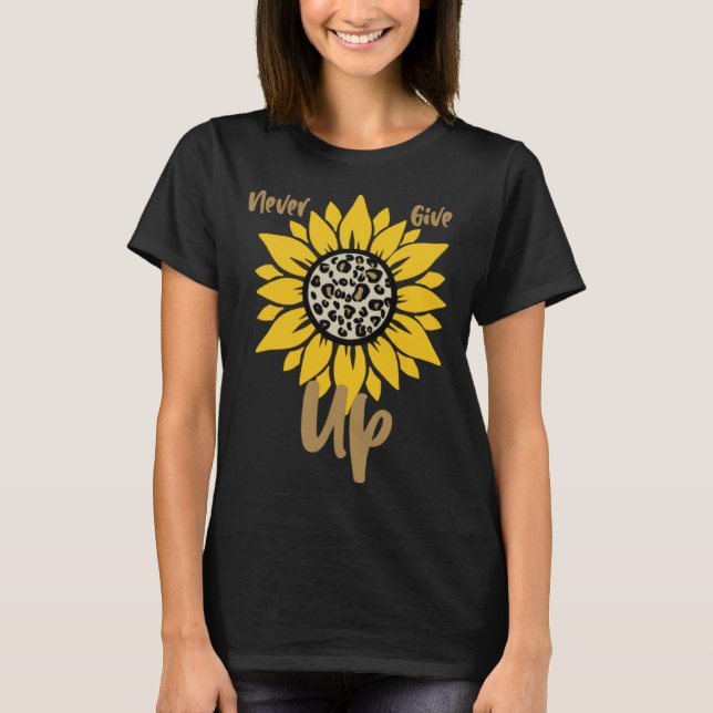 T-shirt GGT Never Give Up Yellow Sunflower Leopard Positiv (Devant)