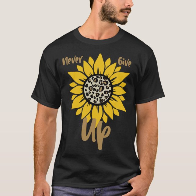 T-shirt GGT Never Give Up Yellow Sunflower Leopard Positiv (Devant)