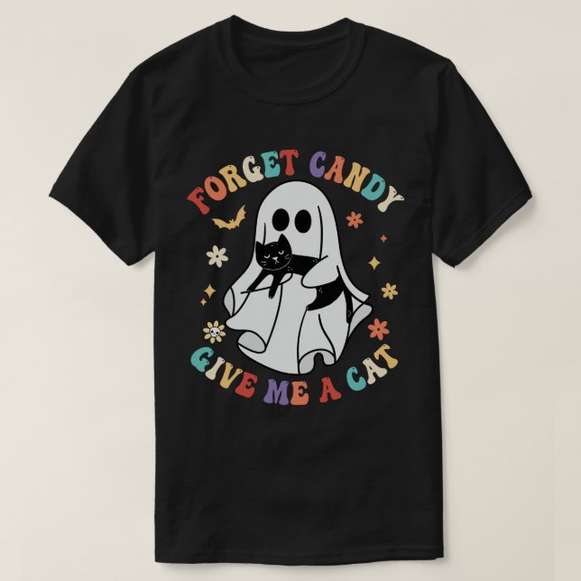 T-shirt Ghost Black Chat Oubliez Candy Donne-Moi Chat Hall (Design devant)