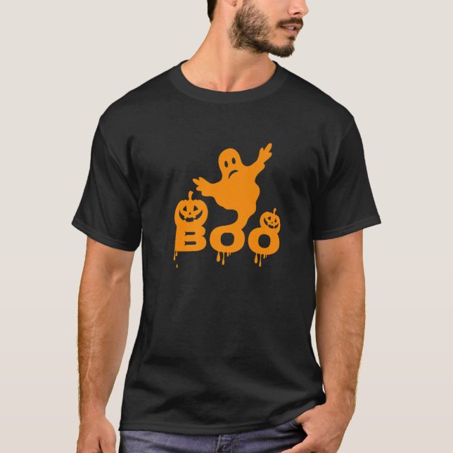 T-shirt Ghost Boo Ghost Citrouille Robe fantaisie Costume  (Devant)