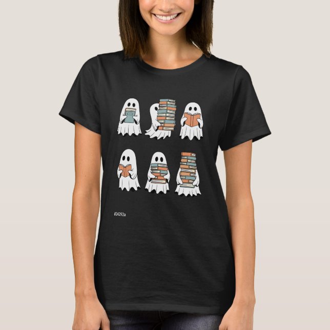 T-shirt Ghost Book Lover Funny Halloween Reading Design (Devant)