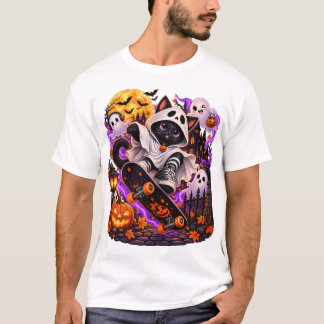 T-shirt Ghost Cat Skateboard Halloween