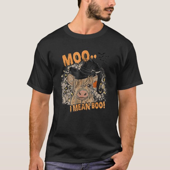 T-shirt Ghost Cow Moo I Mean Boo Pumpkin Moon Halloween (Devant)