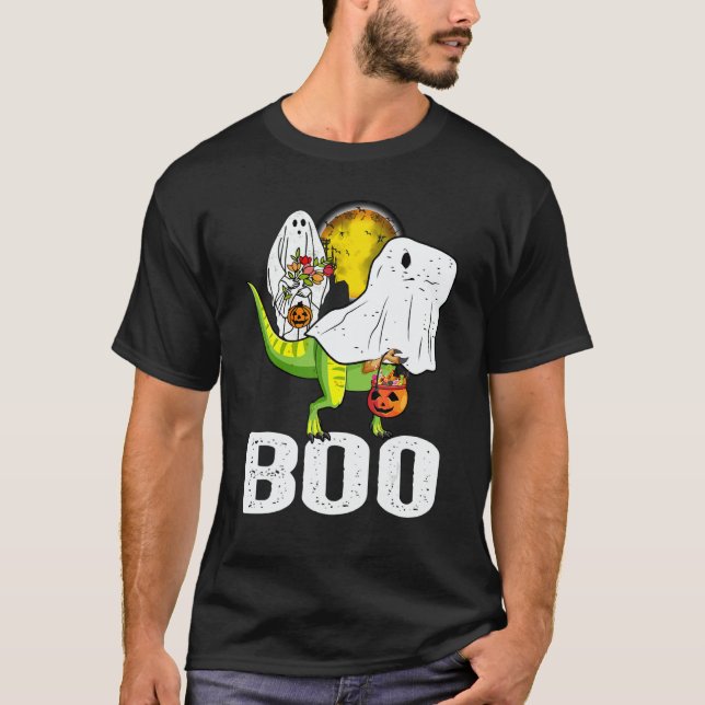 T-shirt Ghost Dinosaur rex  Boo Halloween Boys Men Pumpkin (Devant)