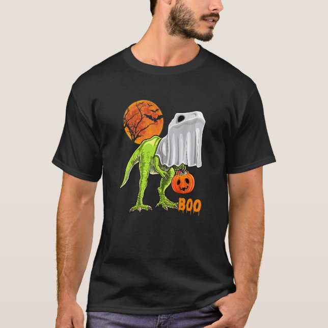 T-shirt Ghost Dinosaur rex  Boo Halloween Pumpkin Boys Kid (Devant)
