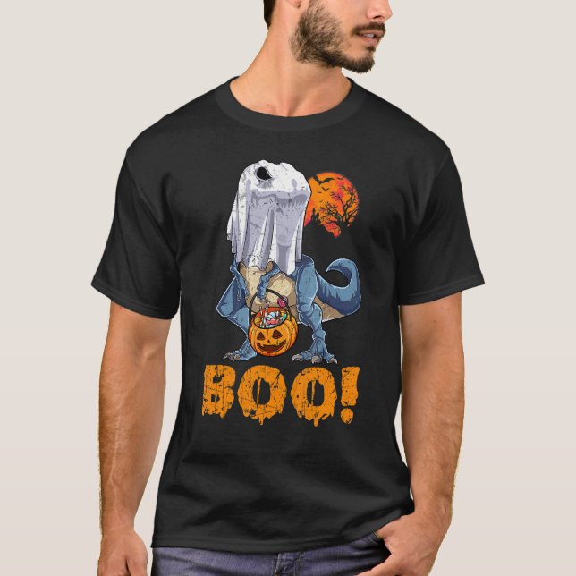 T-shirt Ghost Dinosaur T rex Funny Boo Halloween garçons H (Devant)