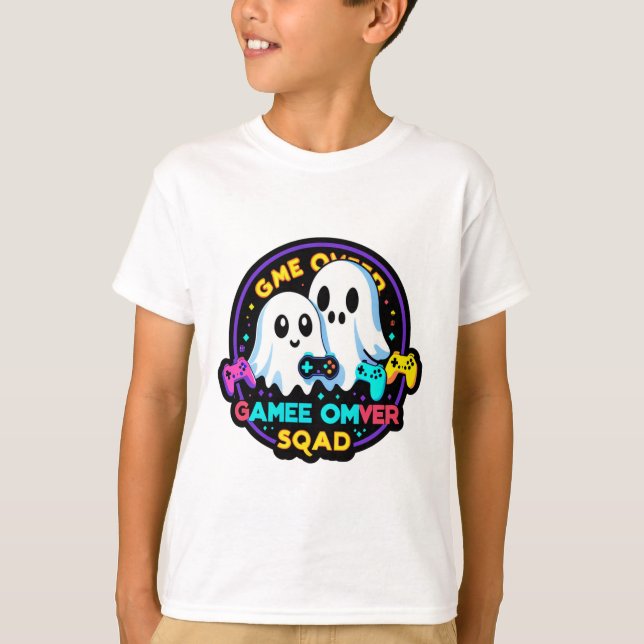 T-shirt Ghost Gamer Squad - Retro Arcade Halloween Tee (Devant)