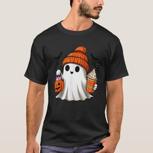 T-shirt Ghost Halloween Coffee Fall Autumn Pumpkin Spooky  (Devant)