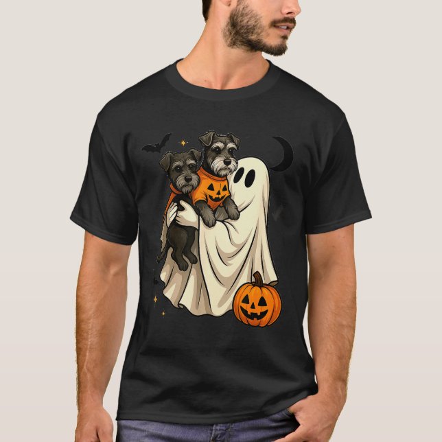 T-shirt Ghost Miniature Schnauzer Dog Halloween  (Devant)