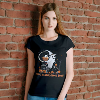 T-shirt Ghost Riding Bicycle Drôle Femmes Halloween