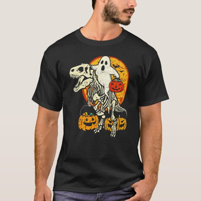 T-shirt Ghost Riding Skull Dinosaur Halloween Skeleton Rex (Devant)