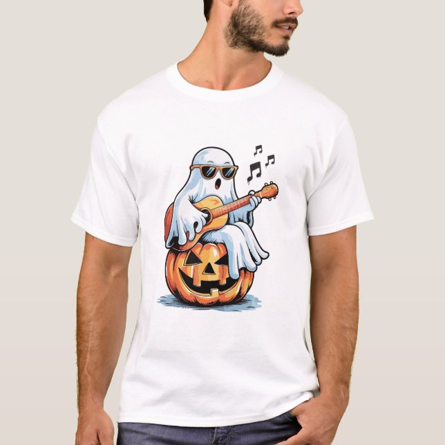 T-shirt Ghost with Guitar Cool Halloween Music (Devant)