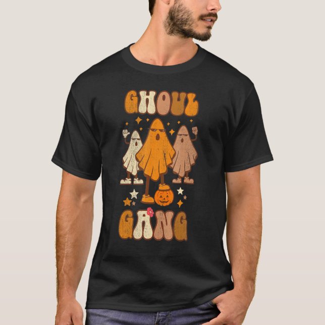 T-shirt Ghoul Gang Groovy Hey Boo Pumpkin Boo Crew Spooky  (Devant)