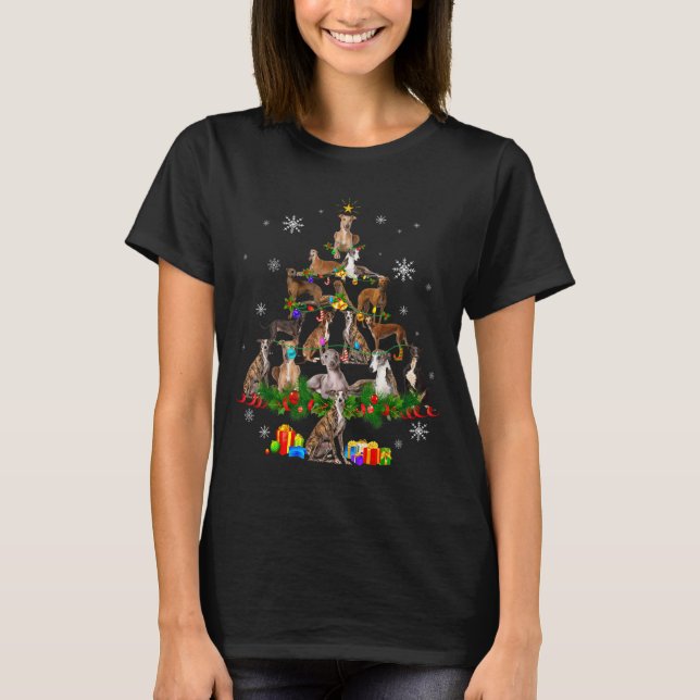 T-shirt Ghound Christmas Tree Lights Funny Dog Xmas Gif  (Devant)