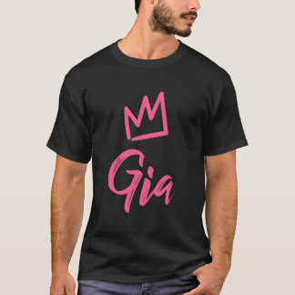 T-shirt Gia La Reine Rose Couronne & Nom Pour Les Femmes A
