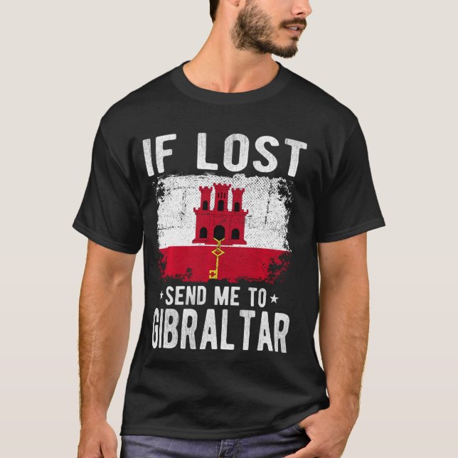 T-shirt Gibraltar Drapeau Souvenir - Si perdu envoyez-moi  (Devant)