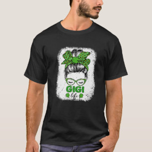 T-shirt Gigi Clover Messy Bun Leopard Funny St Patrick D