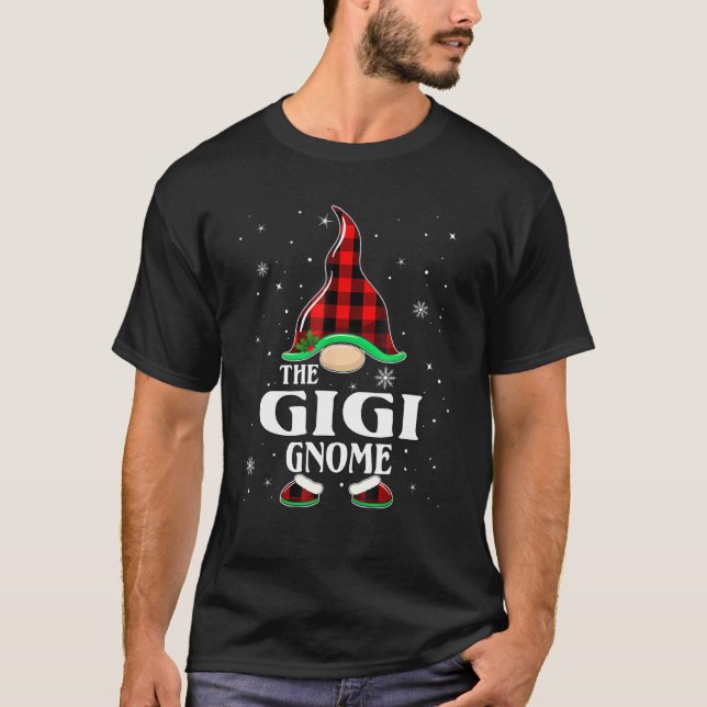 T-shirt Gigi Gnome Buffalo Plaid Correspondant Famille Noë (Devant)