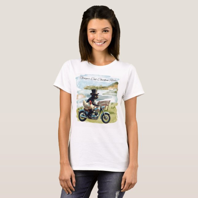 T-shirt Ginger Cat Chicken Ride (Devant entier)