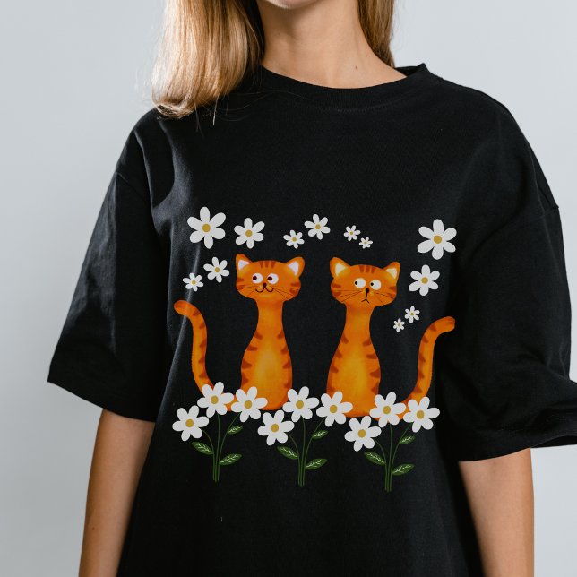 T-shirt Ginger Floral Orange Chat Énergie (Créateur téléchargé)